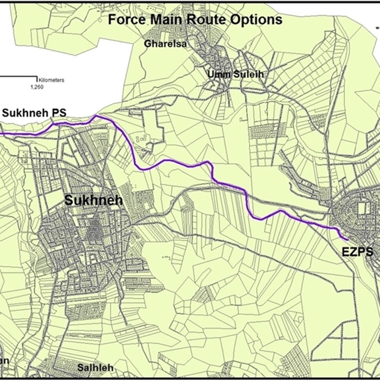 Force Main from Sukhneh Pump Station to East Zarqa Pump Station .