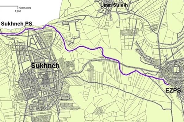 Force Main from Sukhneh Pump Station to East Zarqa Pump Station .